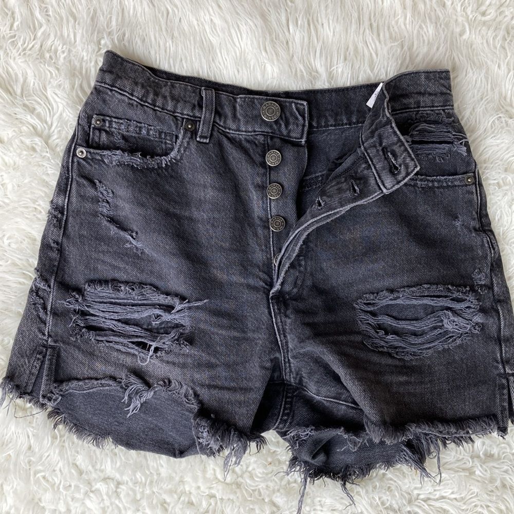 Garage Denim Button Fly Black Distressed Vintage Frayed Hem Shorts Junior Sz 1